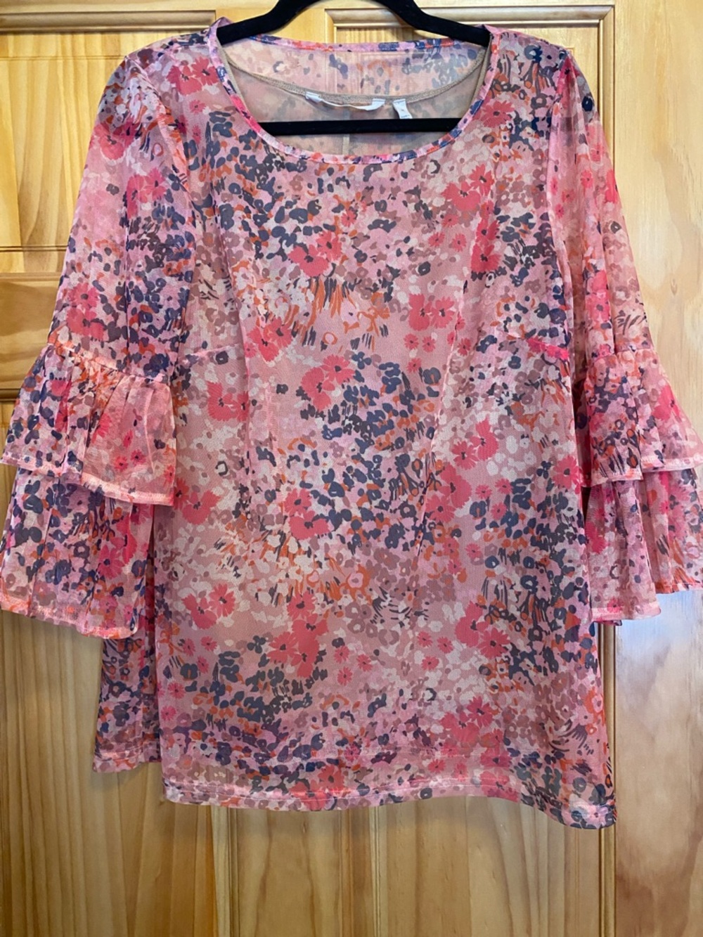 Soft Surroundings Pink Floral Sheer Blouse